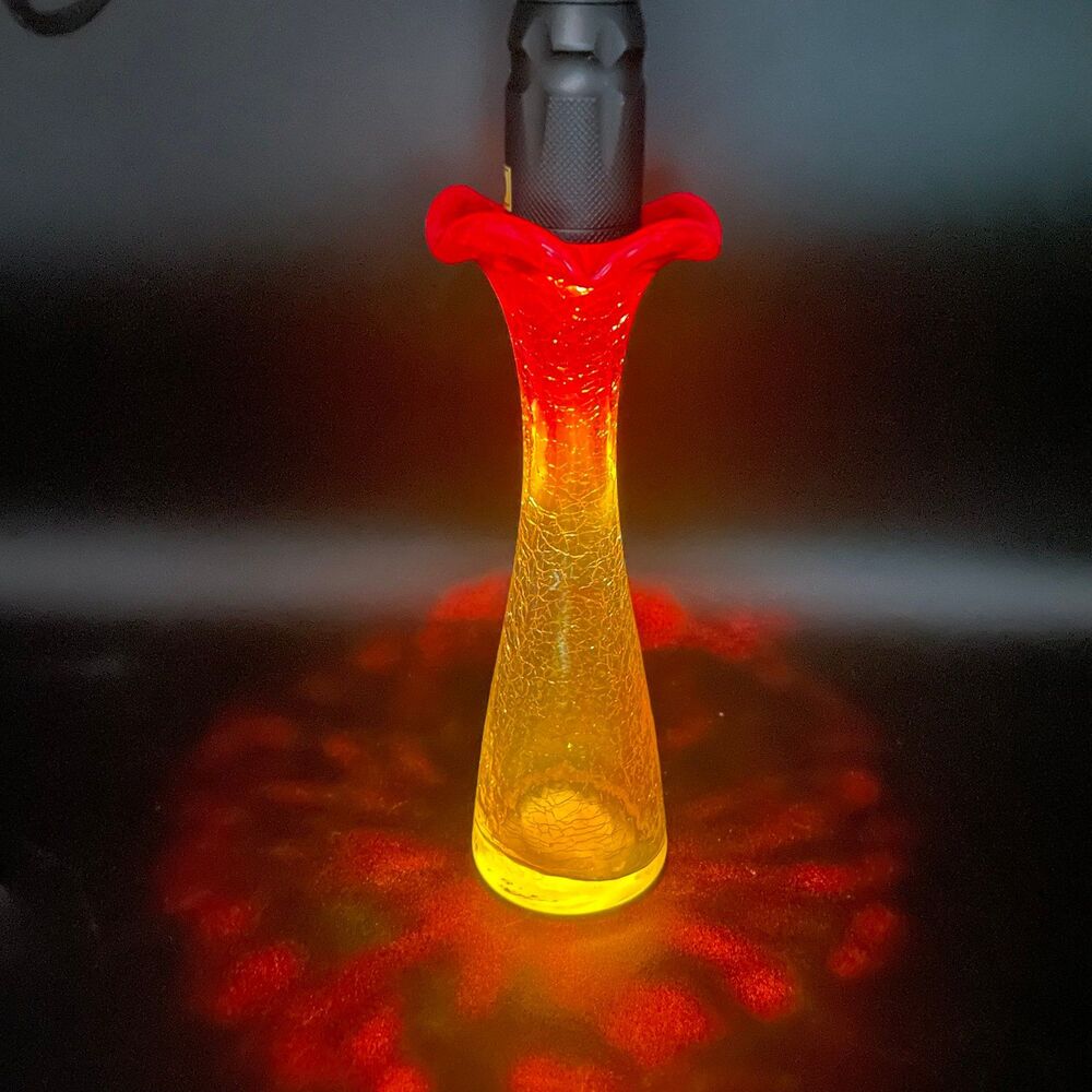 Vintage Mid-Century Amberina Red and Yellow Swung Glass Vase UV Reactive